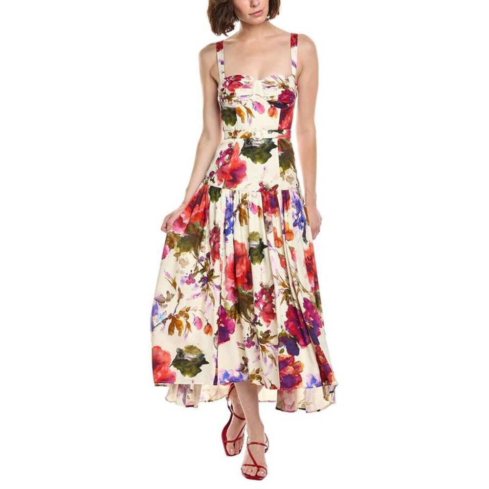 Nicholas Womens Drenica Drop Waist Linen-Blend Midi Dress